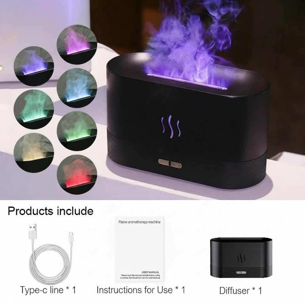 Flame Aroma Ultrasonic Diffuser & Cool Mist Humidifier with LED Flame Effect