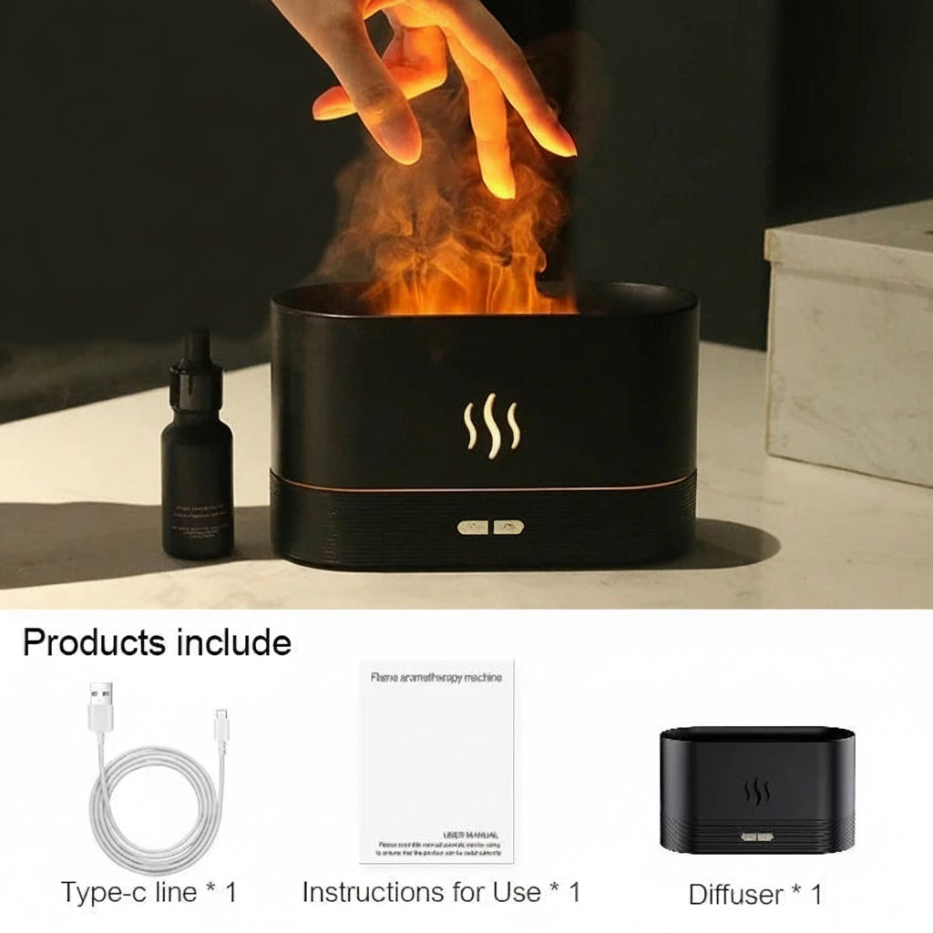 Flame Aroma Ultrasonic Diffuser & Cool Mist Humidifier with LED Flame Effect