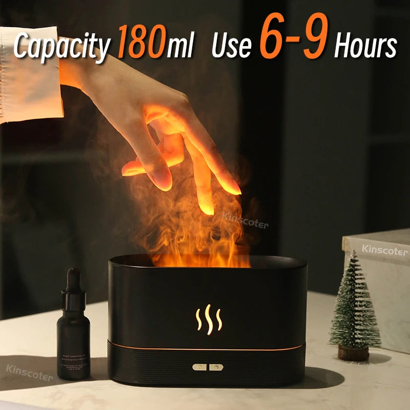 Flame Aroma Ultrasonic Diffuser & Cool Mist Humidifier with LED Flame Effect