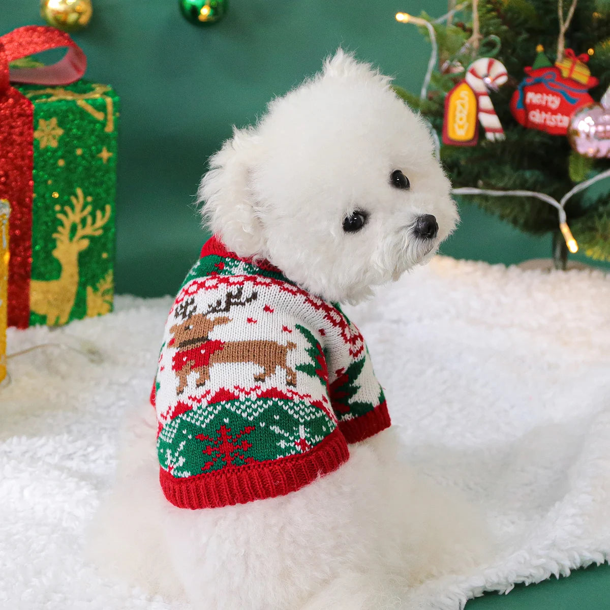Cute Christmas Rudolph Pet Sweater – Warm Autumn/Winter Knit for Dogs & Cats